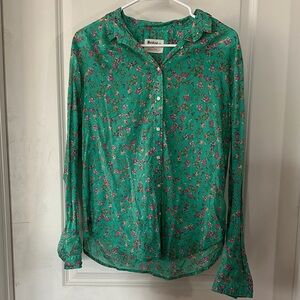 Anthropologie Green Floral Button Down - Size 8
